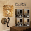 N02 Boho Rattan Wall Sconce with Plug in Cord, Adjustable Dimmable Rattan Shade & S-Shape Arm for Aztec Boho Home Decor, Bohemian Wall Mounted Lighting