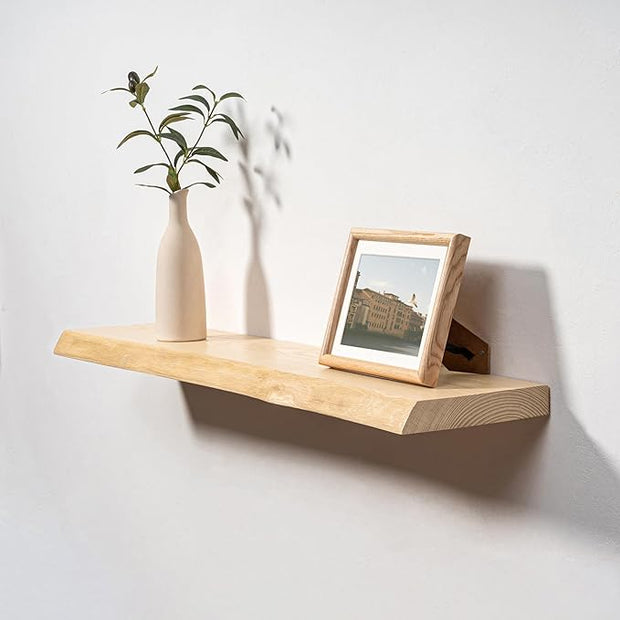 Axeman 36" Solid Wood Floating Shelves for Wall Decor, USA-Sourced Rustic Ash Wood Live Edge Shelf with Upgraded Heavy Invisible Bracket, Wall Mounted Shelf for Kitchen Bathroom Living Room, Natural