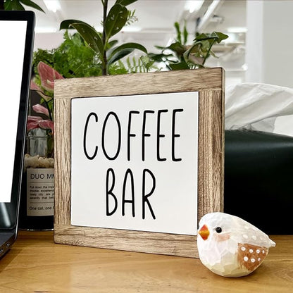 Coffee Bar Sign and Decor Set - Wooden Box Signs for Home, Farmhouse Wood Table Decor, Country Style Cafe Decoration