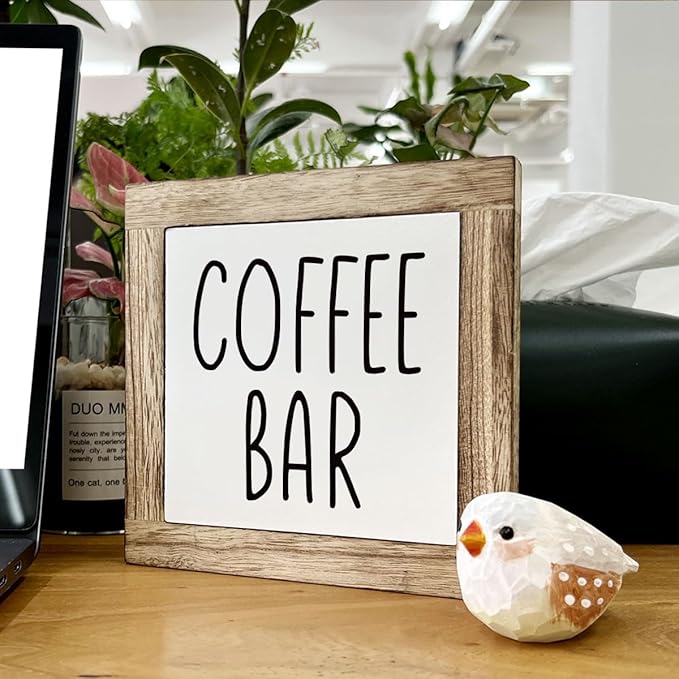Coffee Bar Sign and Decor Set - Wooden Box Signs for Home, Farmhouse Wood Table Decor, Country Style Cafe Decoration