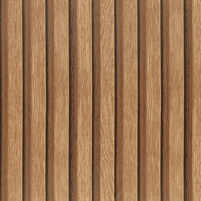 Arthome 17''x240'' Wood Slat Wallpaper, Peel and Stick Self Adhesive Wood Wallpaper PVC Vinyl Decorative Removable Wallpaper Waterproof Faux Wood Grating Stripe Contact Paper for Living Room Bedroom