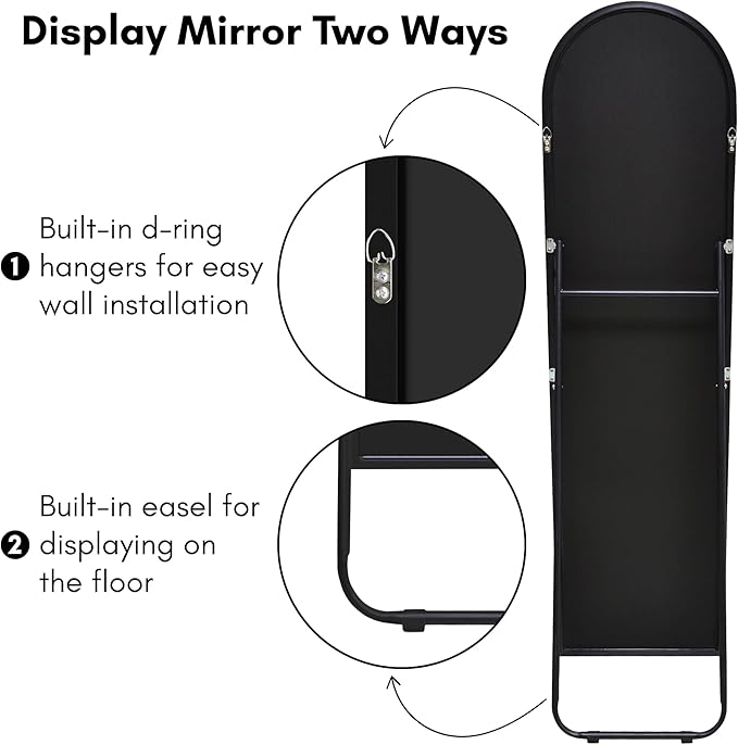 Americanflat 15x59 Arched Mirror with Stand- Large Hanging Mirrors with Durable Frame - Modern Mirror for Bathroom, Bedroom, Living Room - Mirrors for Wall Display and Home Decor - Black