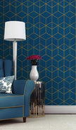 Safiyya Blue and Gold Geometric Wallpaper Peel and Stick Contact Paper Self Adhesive Removable Wallpaper Waterproof Contact Paper for Walls Vinyl Roll 118