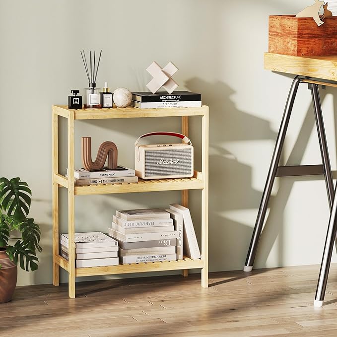 Bamboo Bathroom Shelf, Stand Utility Storage Shelf Multifunctional Bathroom Kitchen Living Room Holder Plant Flower Stand (3-Tier)