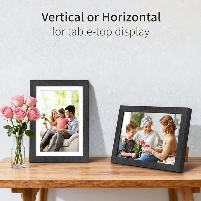 5x7 Picture Frame Set of 4, Displays 4x6 with Mat or 5x7 Without Mat, Photo Frames for Wall Hanging or Tabletop, Includes HD Plexiglass, Black