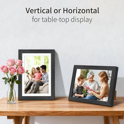 5x7 Picture Frame Set of 4, Displays 4x6 with Mat or 5x7 Without Mat, Photo Frames for Wall Hanging or Tabletop, Includes HD Plexiglass, Black