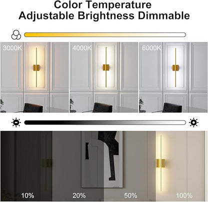 Shineled Wall Sconces Set of 2, 29'' Battery Wall Sconce with Remote Control, 350° Gold Rotatable Dimmable Wall Lamp, Wireless Wall Lights for Bedroom, Living Room