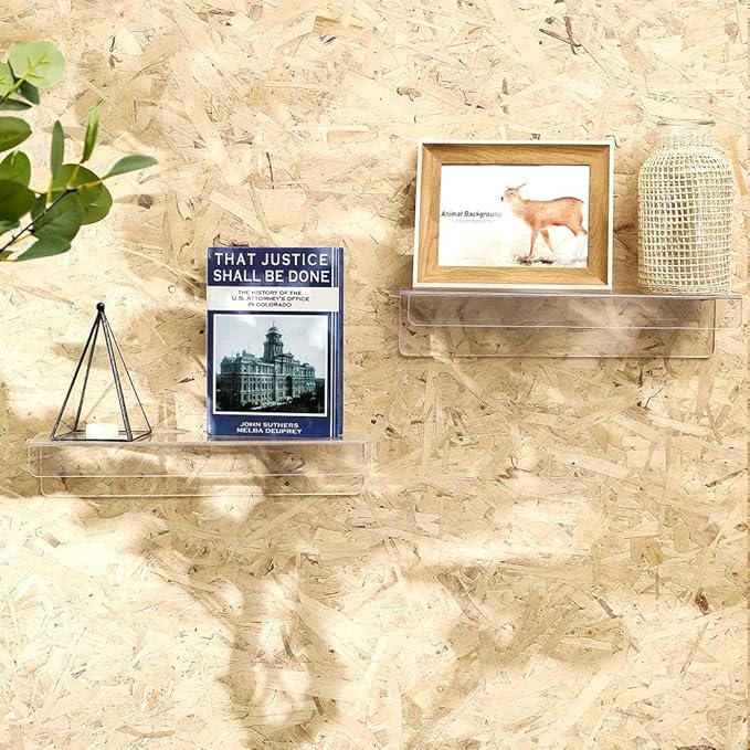 6 Pcak Clear Acrylic Shelves for Bedroom,Room,15 Inch Bathroom Wall Shelf & Organizer,Invisible Floating Shelves & Wall Storage for Collectibles Perfume Shelf,Record,Funko Pop,Lego Display,Bookshelf