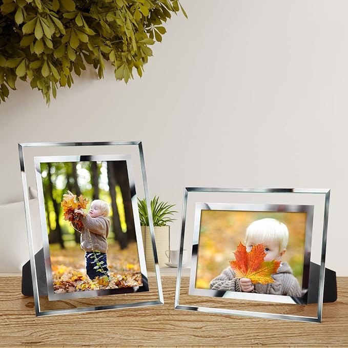 PETAFLOP 5x7 Picture Frames, Mirrored Glass Photo Frame 5 by 7 for Tabletop Display, Set of 6