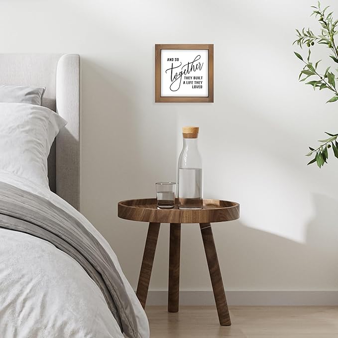 And So Together They Built A Life They Loved Sign, 6 Inch Wooden Love Decor for Couples Family, Indoor Table Top Tiered Tray Wall Art Shelf Desk Kitchen Rustic Farmhouse Decorations for Home