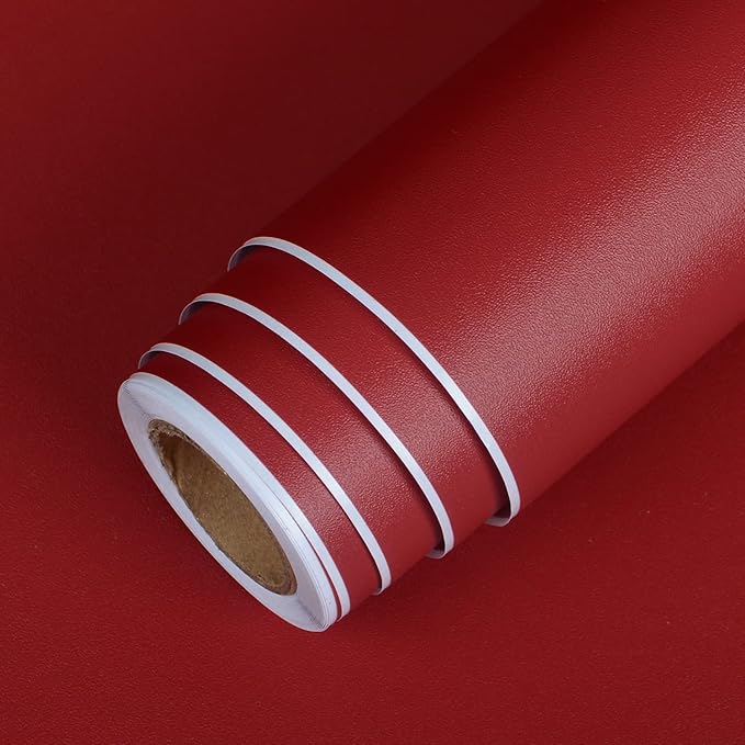 AbaBoorty 80''x15.8'' Peel and Stick Dark Red Adhesive Wall Paper Decorative Solid Color Wallpaper for Kitchen Thick Dark Contact Paper Self Adhesive Textured Red Wallpaper Decorative Vinyl Roll