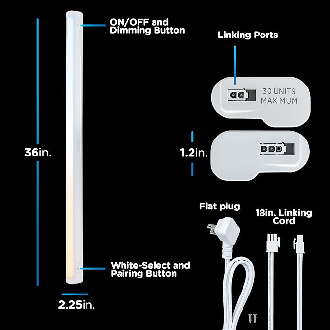 Enbrighten 36 inch Plug-in Under Cabinet Lights, 2386 Lumens, Five White Settings from (2700K-6500K), Full Range Dimmable, One-Touch Sync Control, Linkable Under Counter Lights for Kitchen 82788-T1