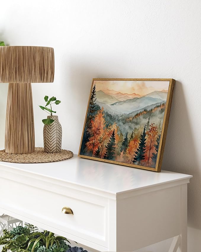 InSimSea Framed Canvas Wall Art Vintage Decor, Fall Pictures Home Bathroom Wall Decor, Kitchen Office Bedroom Rustic Fall Art, Autumn Forest Landscape Artwork, 12