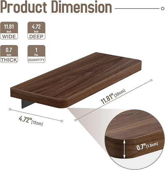 Danpoo 12 inch Solid Walnut Floating Shelf - Versatile Wall Shelf for Kitchen, Bathroom, Office, Displaying Books, Decor, and Plants