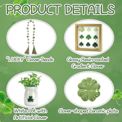 St Patrick's Day Decoration 8 PCS Tiered Tray Decor Set, Cute Tabletop Saint Patty's Day Décor for Home Shelf Mantel Fireplace Office Desk Coffee Bar Shamrock Sign Gnome Lucky Irish Tray Objects