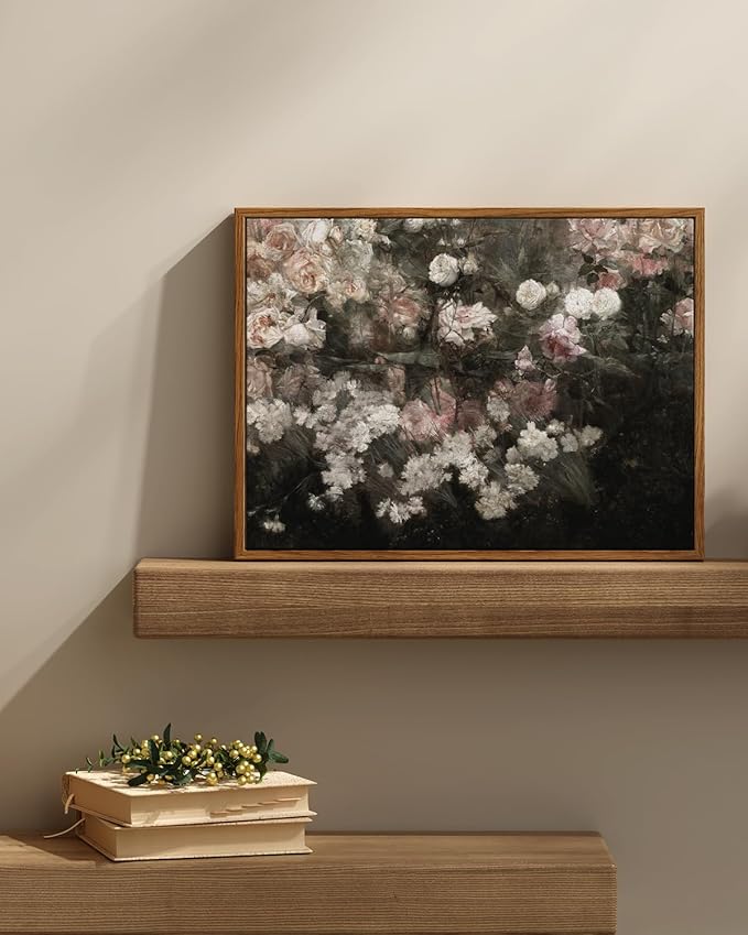 InSimSea Framed Canvas Wall Art Vintage Decor, Home Decor Garden in May Flower Wall Art Aesthetic Rustic Decoration for Bedroom Living Room Bathroom, 12