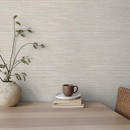 Tempaper Textured Beige Horizontal Faux Grasscloth Removable Peel and Stick Wallpaper, 20.5 in X 16.5 ft, Made in The USA