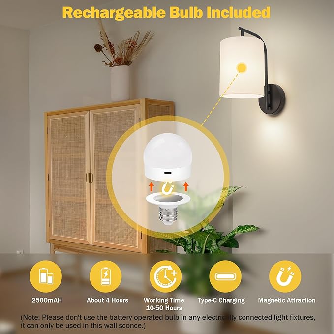Battery Operated Wall Sconce Set of 2, Gold Rechargeable Dimmable Wall Light Fixture Remote, 12 RGB Colors & Timer, Wireless Lamp Linen Shade