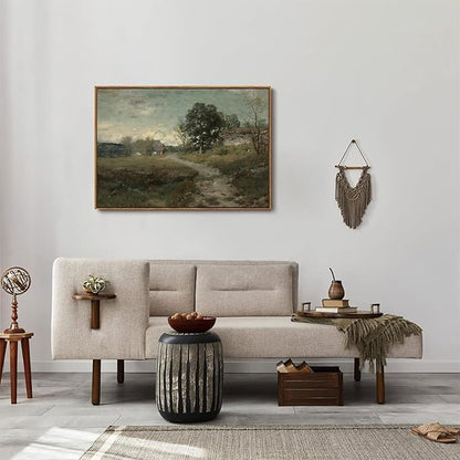 OIQArtOIQ Framed Vintage Landscape Wall Art French Country Cottage Natural Scenery Oil Painting Canvas Prints Farmhouse Fall Decor Aesthetic Pictures for Kitchen Bedroom Living Room Bathroom