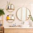 3 Pcs Gold Floating Shelves Wall Mounted Hanging Shelf with Gold Metal Wire and Wood, Foldable Round Shelf Wall Decor for Storage Bedroom Bathroom Living Room Kitchen Office Home Decoration