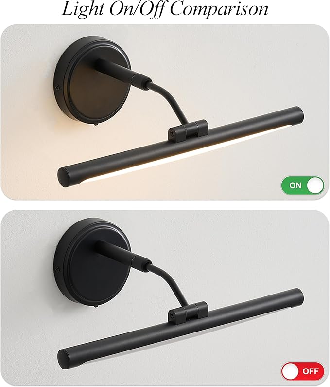 Hardwired Picture Lights For Wall, Led Art Light For Painting,Modern Metal Picture Frame Light ,Dimmable Poster Gallery Painting Bookshelf Portrait Lights For Pictures On Wall 6W 3CCT (Black, 16in)