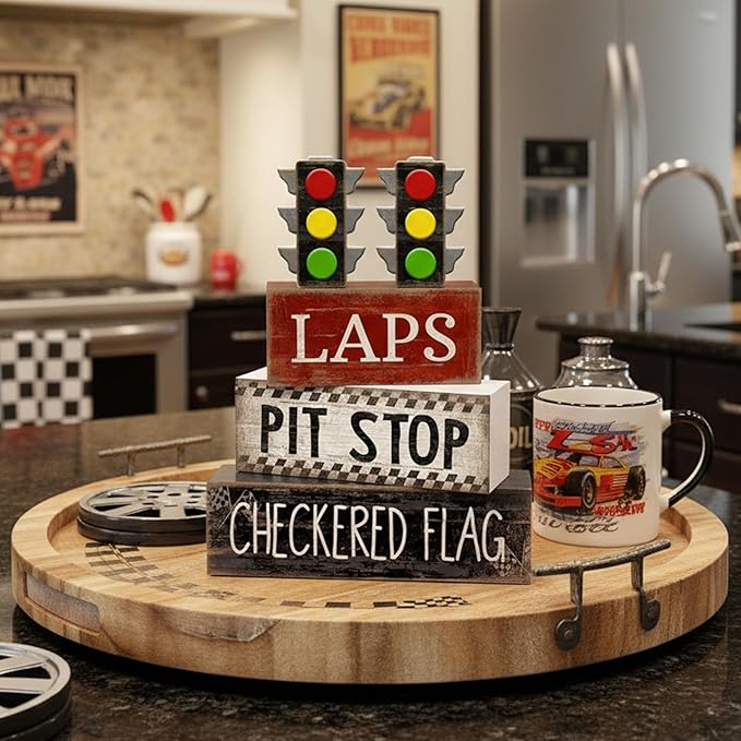 4 Pcs Racing Birthday Party Decoration Race Car Table Decorations Wooden Traffic Light Decor Racing Car Table Centerpieces for Photo Props Decor Birthday Party Supplies