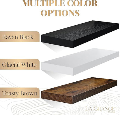 LA GRANGE RANGE® 23.6" Floating Shelves For Wall, 2x Pack, Wall Shelves for Storage & Décor, Perfect for Bathroom, Bedroom, Kitchen, Living Room, Natural Wood Finish with Hidden Bracket (Toasty Brown)