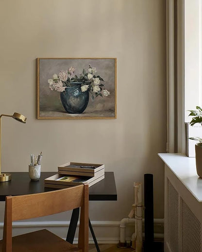 SHENIFY Vintage Floral Canvas Wall Art Flower Classic Wall Prints Kitchen Bathroom Office Decor - 11"x14" Natural Framed