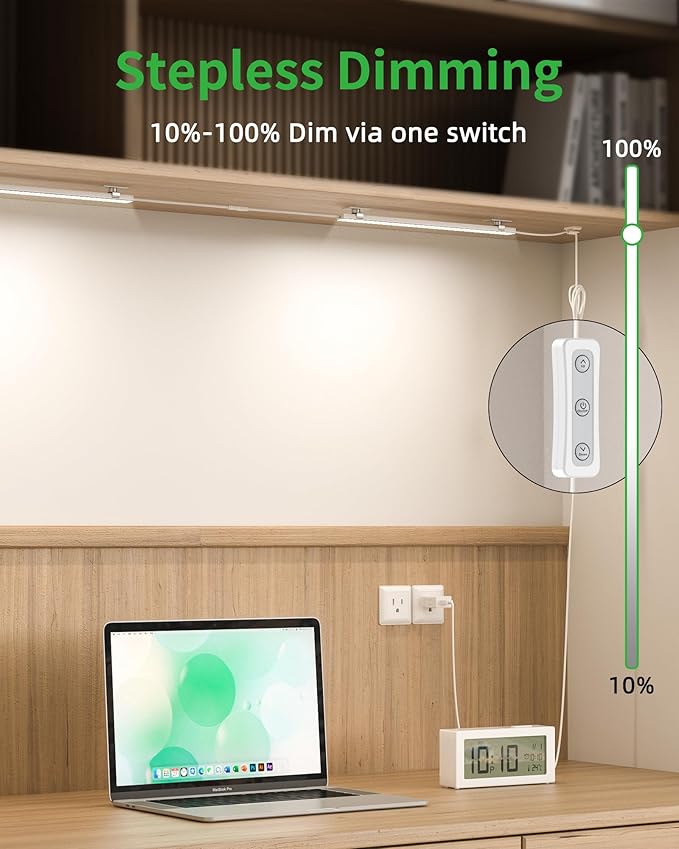 Under Cabinet Lighting Plug-in, Dimmable Under Counter Lights for Kitchen, 3pcs 12 Inch, Daylight White 4500K Linkable USB Led Light Strip, Wired Led Light Bar for Desk,Sink,Workbench