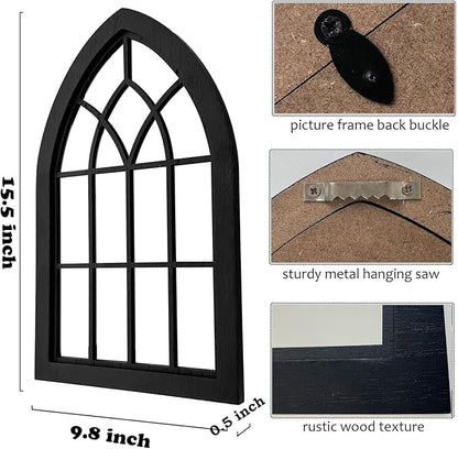 ZEXUIRU 2PCS Arched Window Wall Mirror,Rustic Farmhouse Accent Mirror, Wood Framed Entry Mirror for Living Room,Bathroom,Bedroom,Kitchen,15.5 * 9.8 Inch