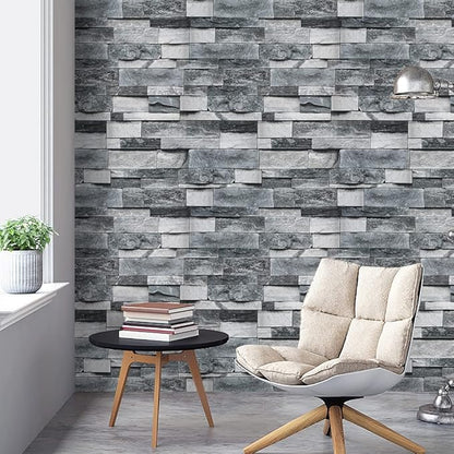 Timeet Grey Brick Wallpaper Peel and Stick Stone Wall Paper 17.7”X 118”Self Adhesive Removable Vintage Brick Contact Paper Faux Textured Wallpaper Home Decoration