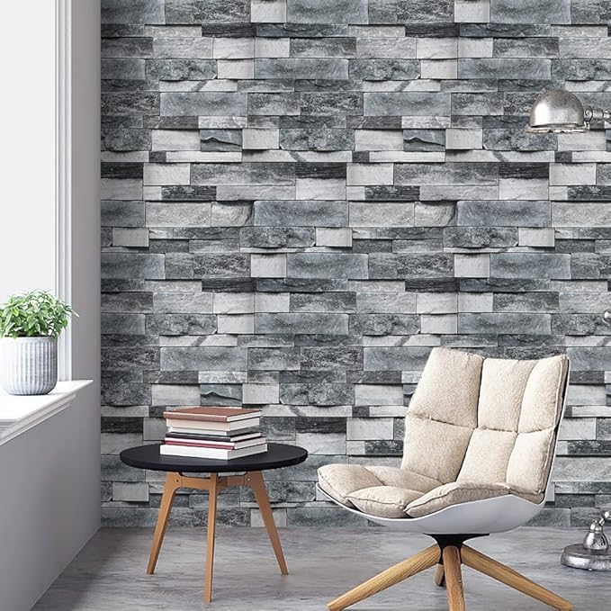 Timeet Grey Brick Wallpaper Peel and Stick Stone Wall Paper 17.7”X 118”Self Adhesive Removable Vintage Brick Contact Paper Faux Textured Wallpaper Home Decoration