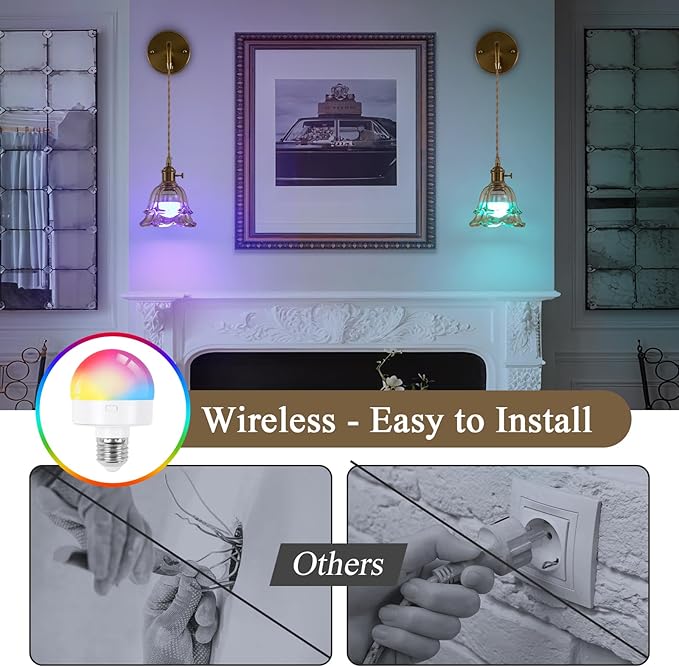 Battery Operated Wall Sconce Set of 2, Adjustable Chain Retro Gold Wall Mounted Light with RGB, Wireless Indoor Rechargeable Amber Wall Light for Living Room, Bedroom