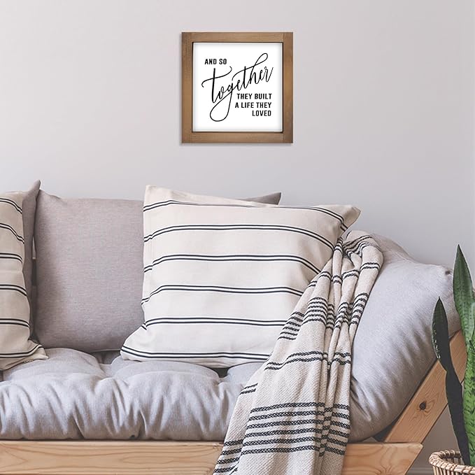 And So Together They Built A Life They Loved Sign, 6 Inch Wooden Love Decor for Couples Family, Indoor Table Top Tiered Tray Wall Art Shelf Desk Kitchen Rustic Farmhouse Decorations for Home