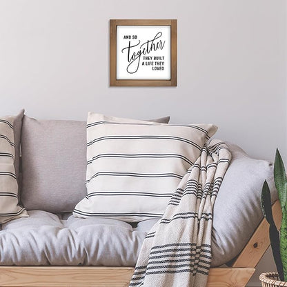 And So Together They Built A Life They Loved Sign, 6 Inch Wooden Love Decor for Couples Family, Indoor Table Top Tiered Tray Wall Art Shelf Desk Kitchen Rustic Farmhouse Decorations for Home