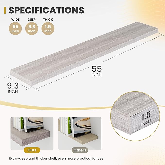 55 Inch Floating Shelves, 9.3