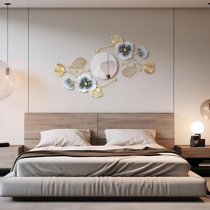 Tandefio 3 Pcs Metal Decorative Wall Mirrors for Living Room Metal Ginkgo Leaf Mirror Modern Creative Wall Decor Art Hanging Decor Mirror for Entrance Bedroom Living Room(Vintage Gold,16.inches)