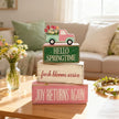 Spring Decoration Wooden Tiered Tray Decor – Floral Spring Truck Stacked Block Sign with Tulip Pickup Topper – Farmhouse Tabletop Spring Decor for Living Room Shelf Seasonal Home Display