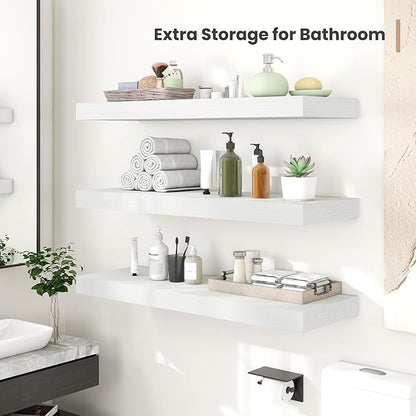 Heimlove 12" Deep Floating Shelves, 36 x 12 Inch Wall Mounted Long Floating Shelf with Invisible Brackets, for Home Decor, Bedroom, Kitchen, Living Room, Bathroom - 2 Pack, White