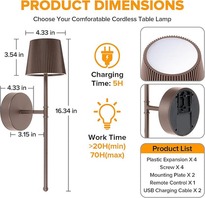 LUTEC Cordless Wall Sconces Set of 2, 5200mAh Wireless Rechargeable Battery Operated LED Wall Lamps, 3 Color Stepless Dimming Portables Lightings for Wall Painting/Living Room/Bedroom/Hallway Decor