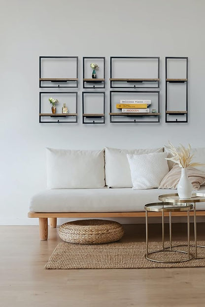 Cocoyard Set of 2 Floating Shelves. Rustic Wall Mounted Display Shelf for Livingroom Bedroom Bathroom, Art Deco, and Plants. Metal Wood Finish Wall Mounted Shelves