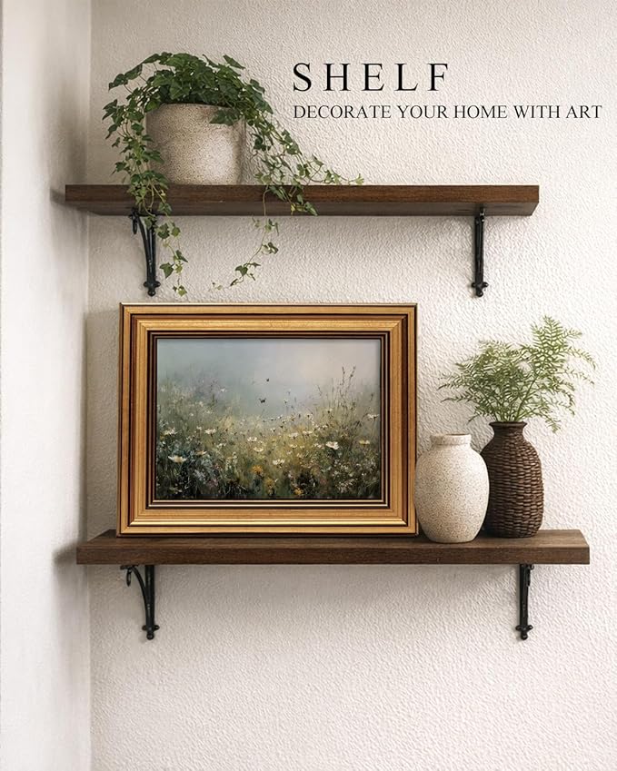 VIYYIEA Gold Framed Art Prints,8x10Inch, Wildflower Floral Vintage Art Painting, Country Spring Landscape Decor for Bedroom Bathroom Dining Room Shelf, Rustic Farmhouse Canvas Picture