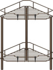2 Tier Floor Standing Corner Shower Caddy Organizer Shelf with Hooks, Bathroom Shelves Stand Rack, Bronze