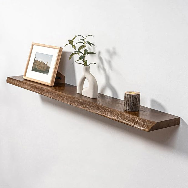 Axeman 48" Solid Wood Floating Shelves for Wall Decor, USA-Sourced Rustic Ash Wood Live Edge Shelf with Upgraded Heavy Invisible Bracket, Wall Mounted Shelf for Kitchen Bathroom Living Room, Walnut