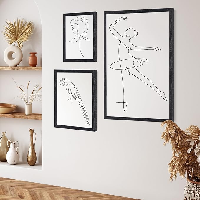 puthiac 24x36 Solid Oak Wood Picture Frame, No Mat, Wall Display Only, Vertical or Horizontal, Plexi Front, 1 Pack, Black