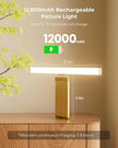 Picture Light for Wall with Remote, Picture Lights Battery Operated Rechargeable 12000mAh, 3 Colors & 3 Timers, Brightness Dimmable for Gallery Poster Frame Painting Photo Art Display (Gold, 2 Pack)