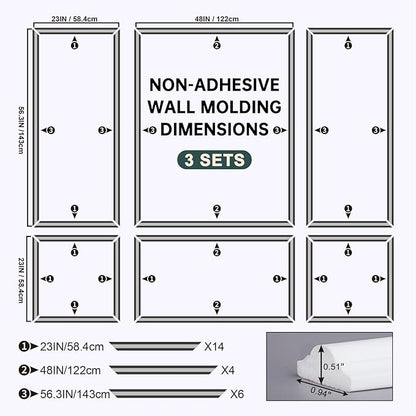 Melkus Wall Molding 3 Set Premade Wainscoting Panels for Interior Wall Décor Installed with Construction Glue Wainscoting Accent Panel Style 3