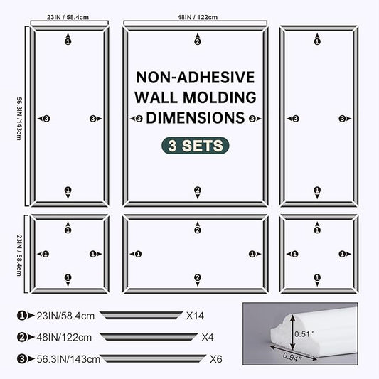Melkus Wall Molding 3 Set Premade Wainscoting Panels for Interior Wall Décor Installed with Construction Glue Wainscoting Accent Panel Style 3