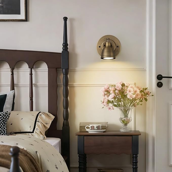 Small Wall Sconce Hardwired Single - Vintage Oil Rubbed Bronze Art Deco Indoor Mini Bell Light Fixture for Bathroom Vanity Bedroom Bedside Reading Hallway Living Room Kitchen Hall Picture