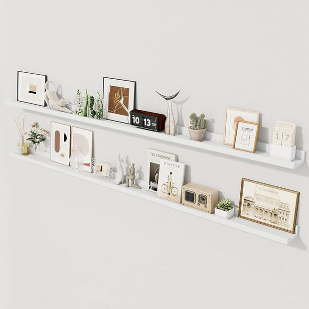 Axeman 72 Inch Floating Shelves | Picture Ledge Shelf Set of 2 | White Wall Shelves with Lip | White Picture Shelf for Wall with Ledge | Photo Ledges 72 Inch